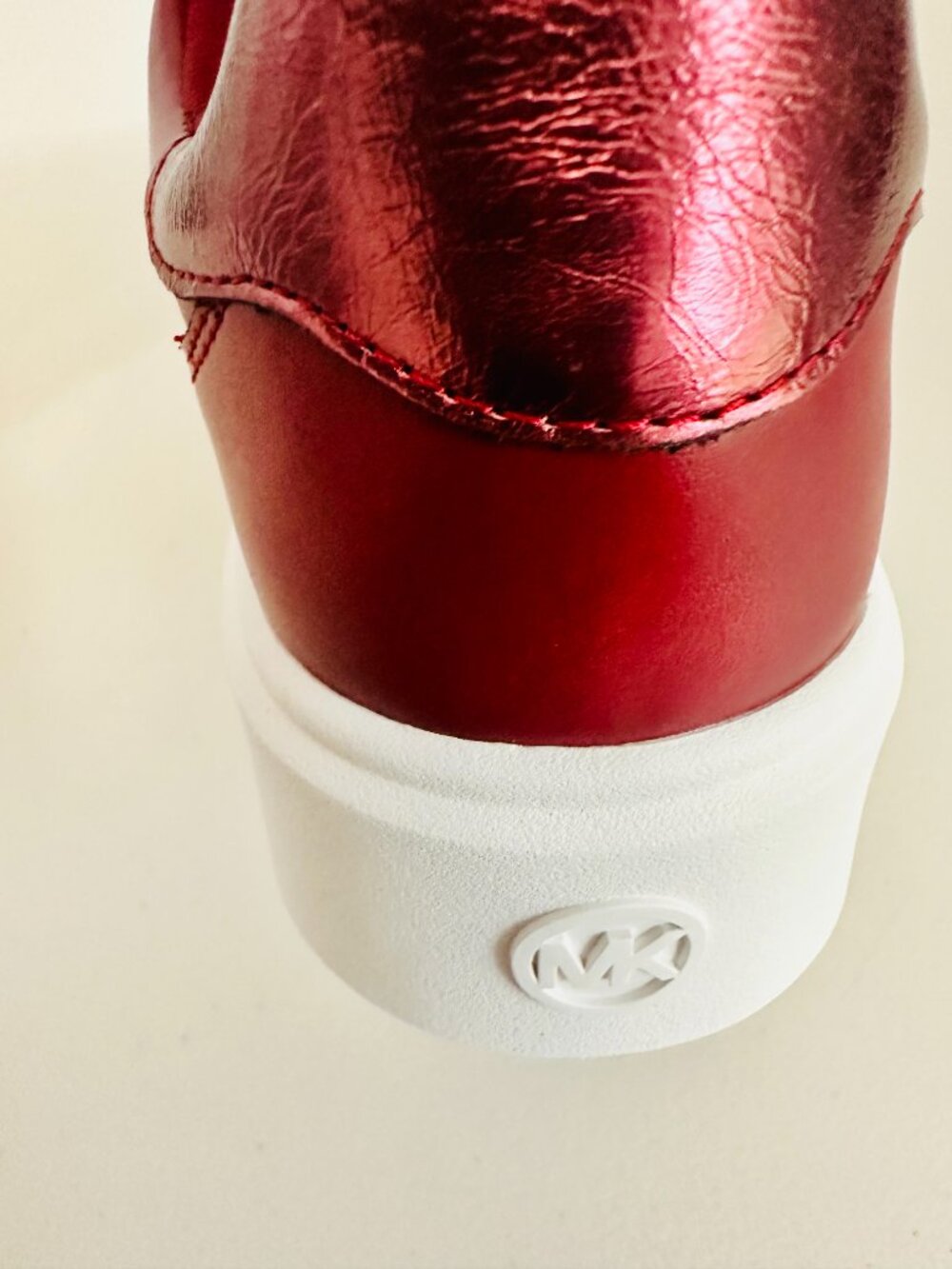 MICHAEL KORS ROMEY LACE-UP CHERRY RED CRYSTAL STUDDED FAUX LEATHER SNEAKERS 6.5M - Picture 8 of 11